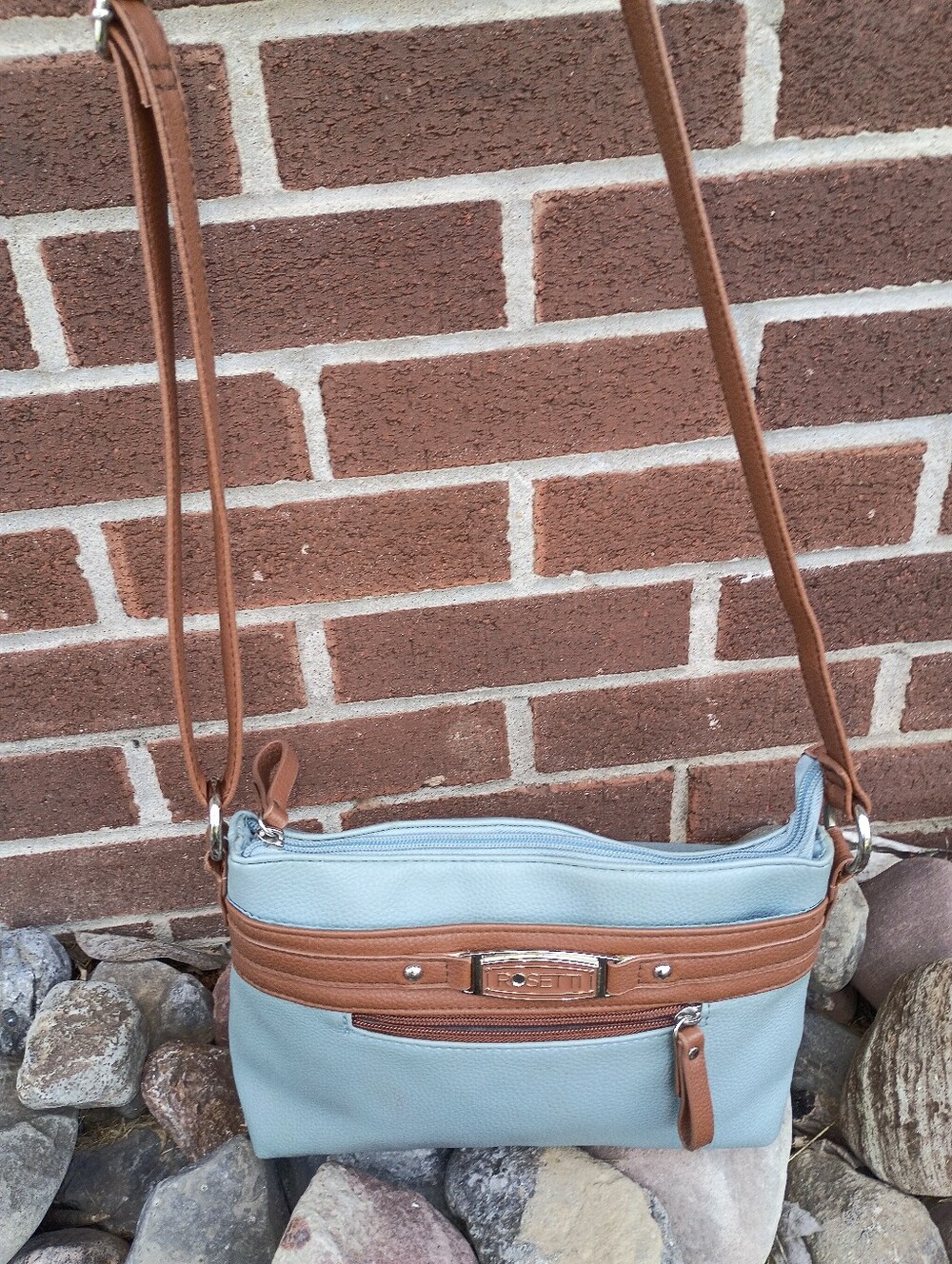 Rosetti Light Blue and Tan Crossbody Bag